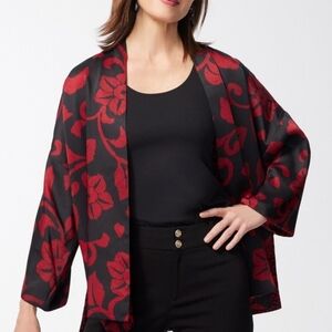 Chico's Festive Fleur REVERSIBLE Short Kimono Size S/M Ruana Jacket NWT